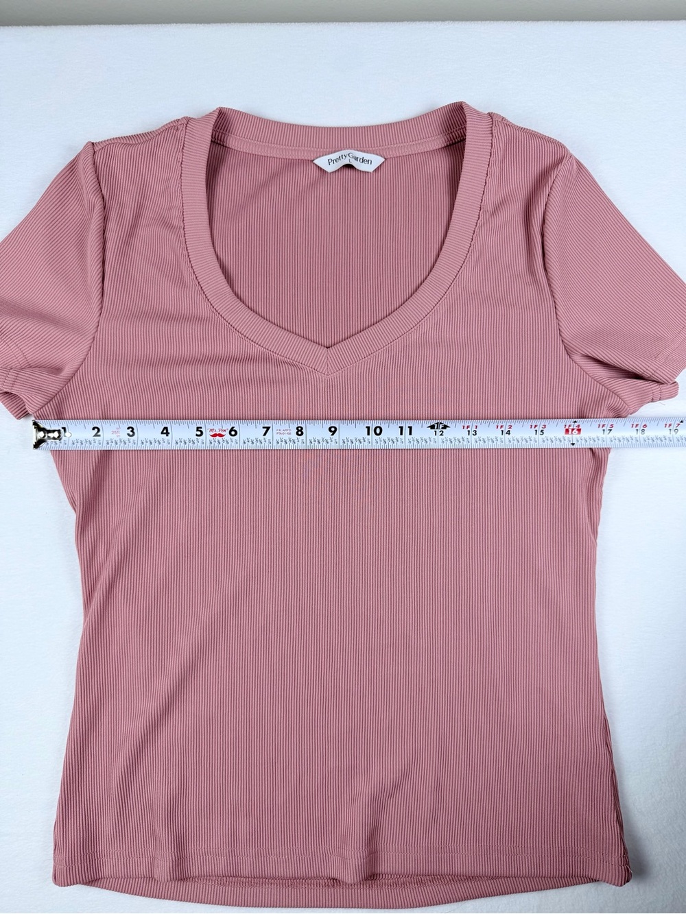 PRETTY GARDEN Women's Dusty Pink Ribbed Short Sleeve Top & Wide Leg Pants Set L - Picture 7 of 12